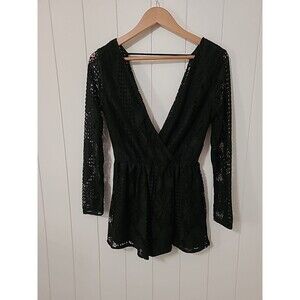 Womens Romper XS Black Floral Crochet Lace Stretch Whimsigoth Summer Fairy Y2k